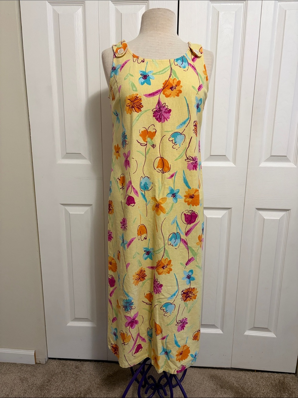 Studio Ease Vintage Sleeveless Butter Yellow Floral Print Maxi Dress Size 12P